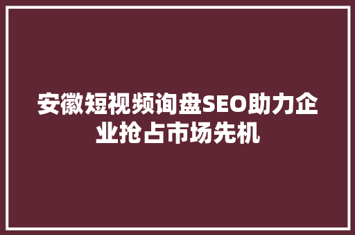 安徽短视频询盘SEO助力企业抢占市场先机