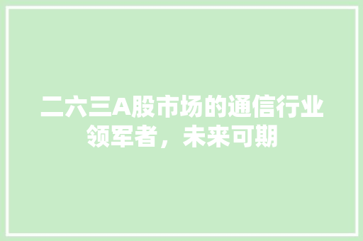 二六三A股市场的通信行业领军者，未来可期