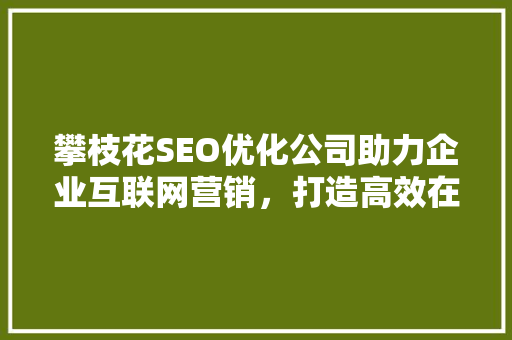 攀枝花SEO优化公司助力企业互联网营销，打造高效在线品牌形象