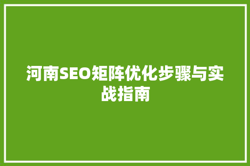 河南SEO矩阵优化步骤与实战指南