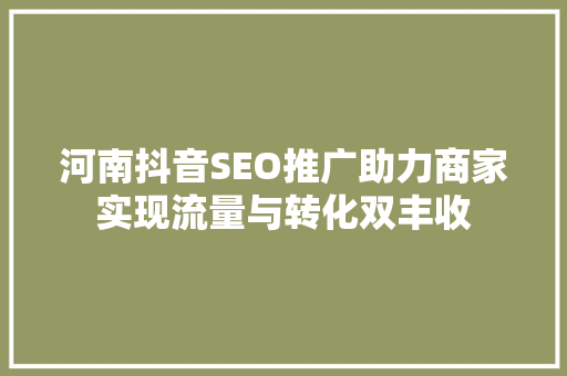 河南抖音SEO推广助力商家实现流量与转化双丰收