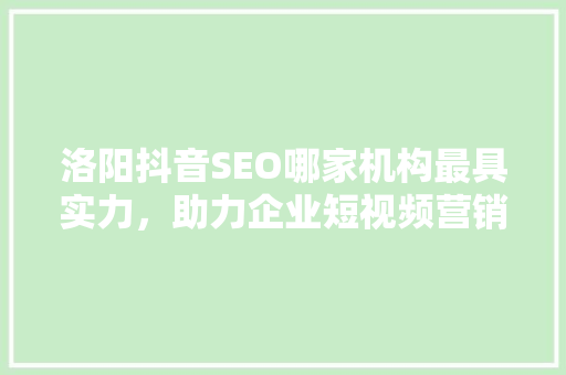 洛阳抖音SEO哪家机构最具实力，助力企业短视频营销