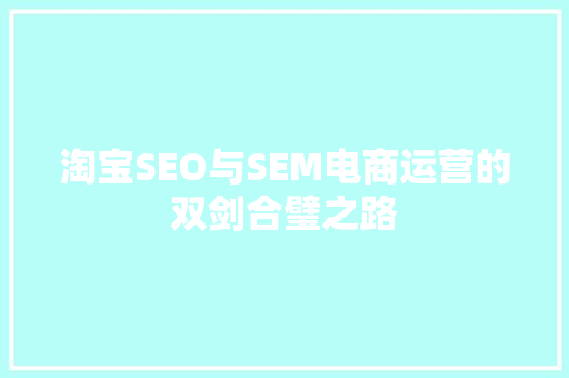 淘宝SEO与SEM电商运营的双剑合璧之路