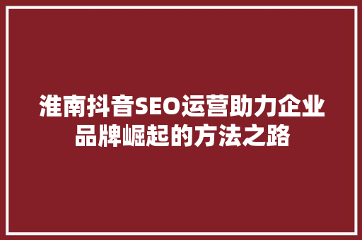 淮南抖音SEO运营助力企业品牌崛起的方法之路