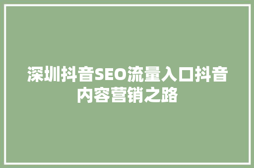 深圳抖音SEO流量入口抖音内容营销之路