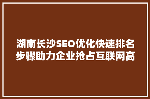 湖南长沙SEO优化快速排名步骤助力企业抢占互联网高地
