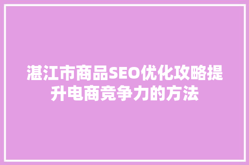 湛江市商品SEO优化攻略提升电商竞争力的方法