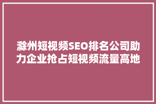 滁州短视频SEO排名公司助力企业抢占短视频流量高地