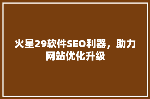 火星29软件SEO利器，助力网站优化升级