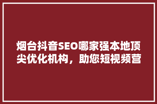 烟台抖音SEO哪家强本地顶尖优化机构，助您短视频营销一臂之力