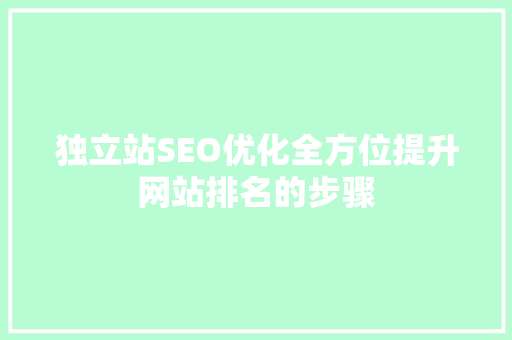 独立站SEO优化全方位提升网站排名的步骤
