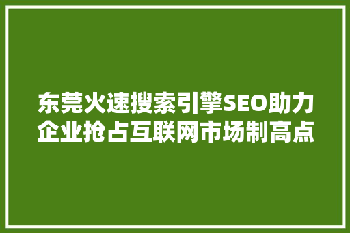 东莞火速搜索引擎SEO助力企业抢占互联网市场制高点  第1张