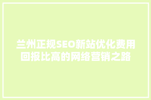 兰州正规SEO新站优化费用回报比高的网络营销之路