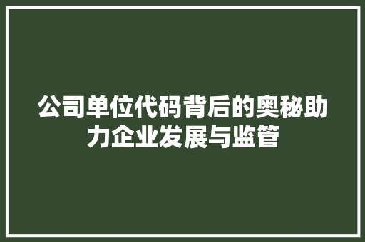 公司单位代码背后的奥秘助力企业发展与监管