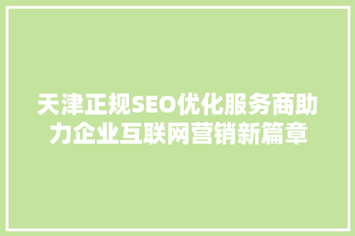 天津正规SEO优化服务商助力企业互联网营销新篇章