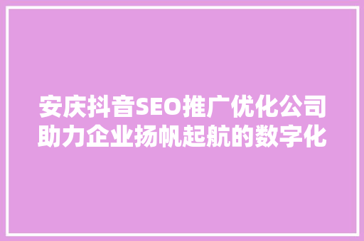 安庆抖音SEO推广优化公司助力企业扬帆起航的数字化导航
