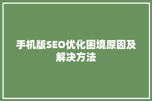 手机版SEO优化困境原因及解决方法