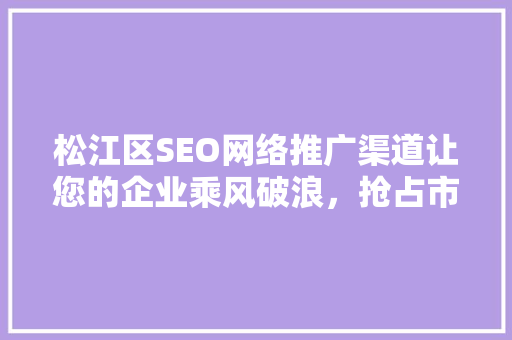 松江区SEO网络推广渠道让您的企业乘风破浪，抢占市场先机