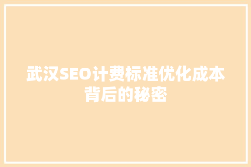 武汉SEO计费标准优化成本背后的秘密