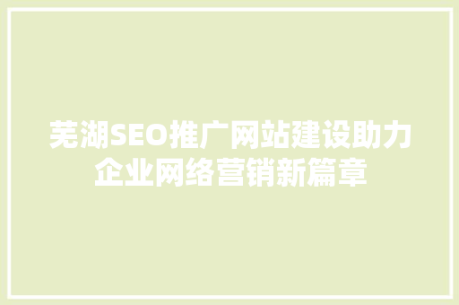 芜湖SEO推广网站建设助力企业网络营销新篇章