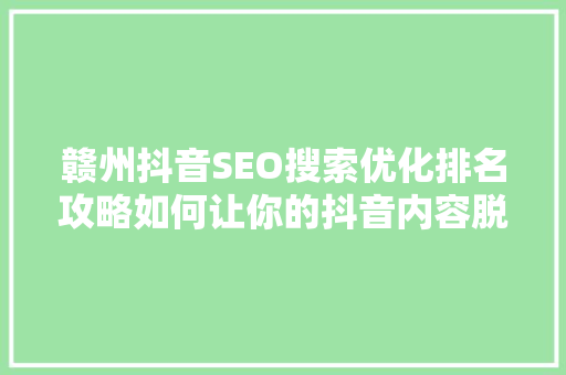 赣州抖音SEO搜索优化排名攻略如何让你的抖音内容脱颖而出