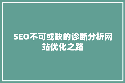 SEO不可或缺的诊断分析网站优化之路