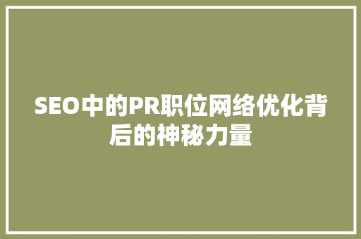 SEO中的PR职位网络优化背后的神秘力量