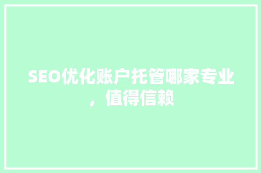 SEO优化账户托管哪家专业，值得信赖