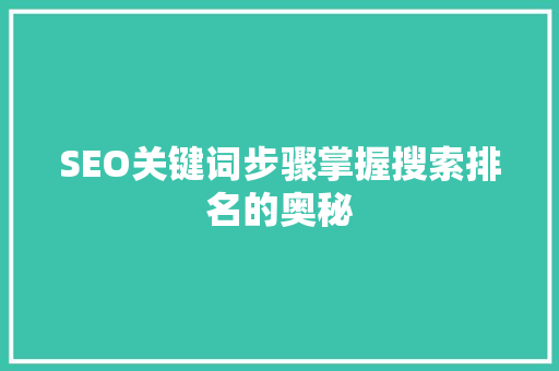 SEO关键词步骤掌握搜索排名的奥秘