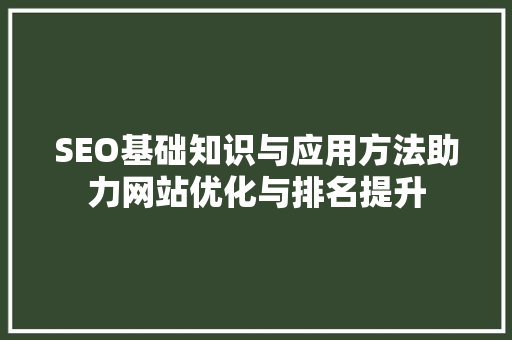 SEO基础知识与应用方法助力网站优化与排名提升