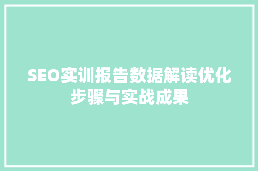 SEO实训报告数据解读优化步骤与实战成果