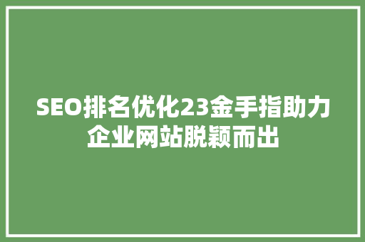SEO排名优化23金手指助力企业网站脱颖而出