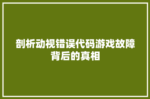 剖析动视错误代码游戏故障背后的真相
