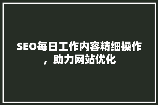 SEO每日工作内容精细操作，助力网站优化