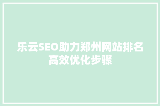 乐云SEO助力郑州网站排名高效优化步骤