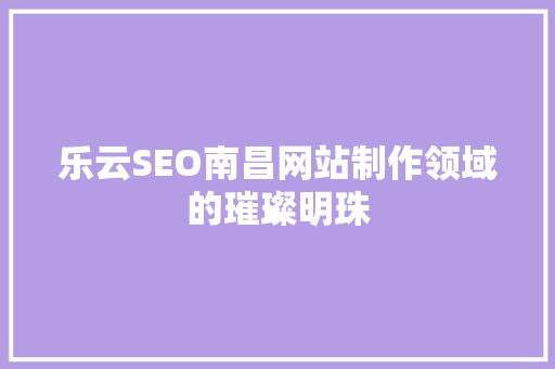 乐云SEO南昌网站制作领域的璀璨明珠