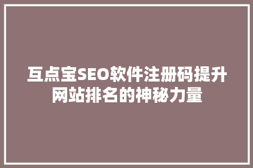 互点宝SEO软件注册码提升网站排名的神秘力量