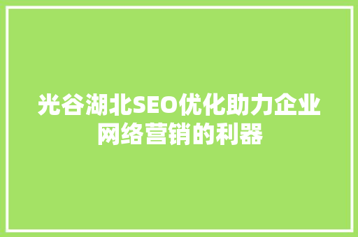 光谷湖北SEO优化助力企业网络营销的利器