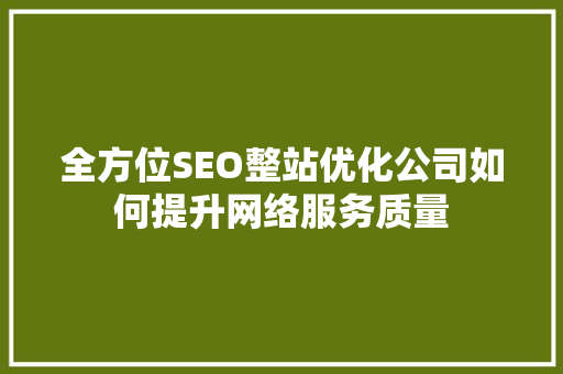全方位SEO整站优化公司如何提升网络服务质量
