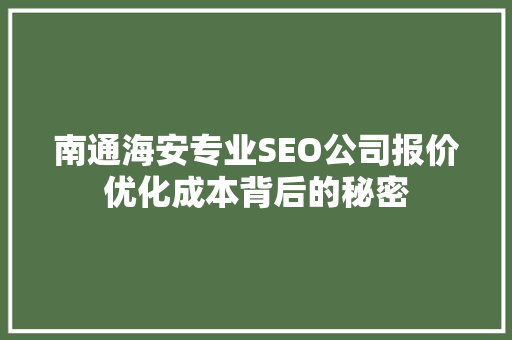 南通海安专业SEO公司报价优化成本背后的秘密
