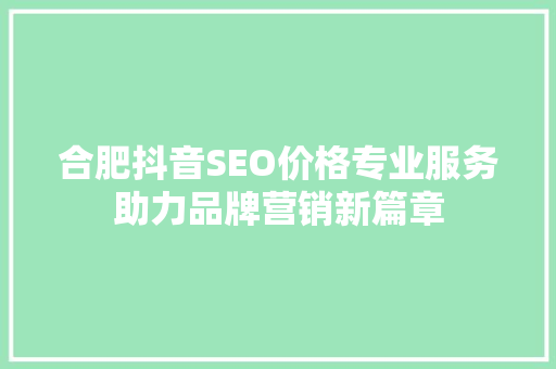 合肥抖音SEO价格专业服务助力品牌营销新篇章