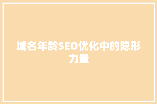 域名年龄SEO优化中的隐形力量