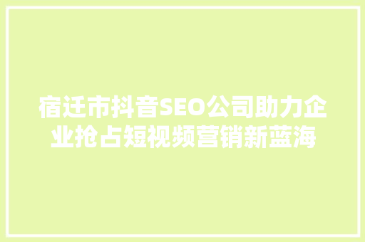 宿迁市抖音SEO公司助力企业抢占短视频营销新蓝海