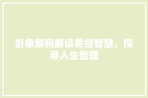 卦象解码解读易经智慧，探寻人生哲理