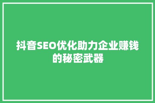 抖音SEO优化助力企业赚钱的秘密武器