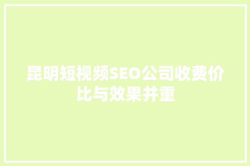 昆明短视频SEO公司收费价比与效果并重