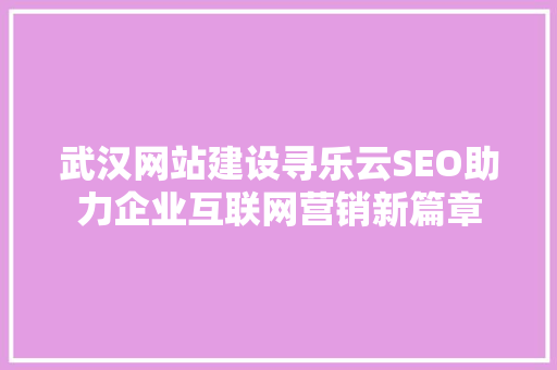 武汉网站建设寻乐云SEO助力企业互联网营销新篇章