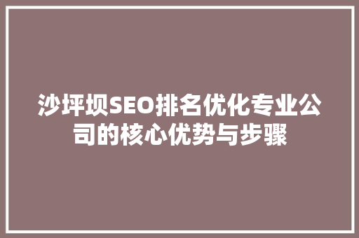 沙坪坝SEO排名优化专业公司的核心优势与步骤
