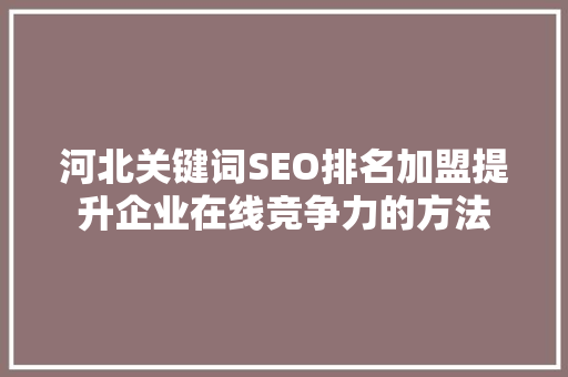 河北关键词SEO排名加盟提升企业在线竞争力的方法