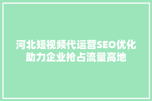 河北短视频代运营SEO优化助力企业抢占流量高地